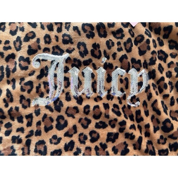 Juicy Couture Pajama Pj Set Leopard Print Sequin Logo Crop Top Pants XL NEW - Picture 4 of 13